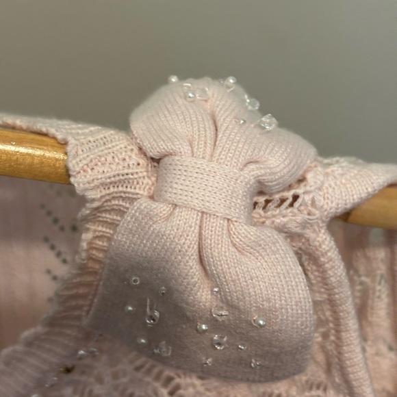 LODISPOTTO Crochet Knit Sweater, Collar Gems, Shoulder Bows Detail - Picture 10 of 10